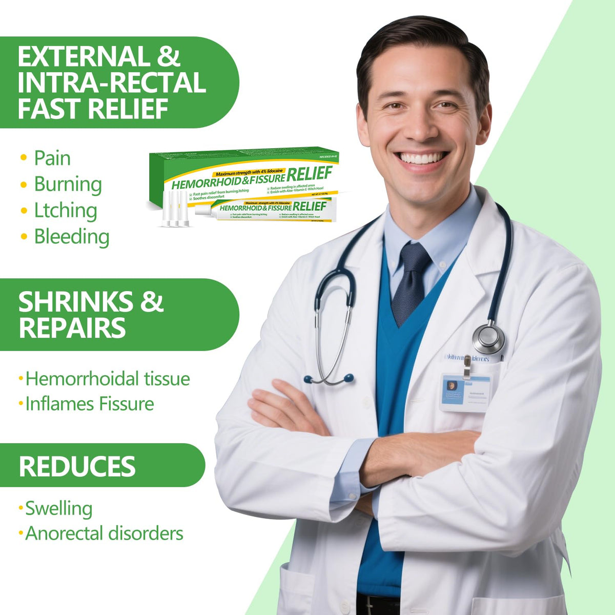 RHAICARE Hemorrhoid and Fissure Cream,Hemorrhoidal Ointment for Fast Acting Itch, Swelling, and Maximum Strength Pain Relief（1 Pack - Maple Wellness Supplements