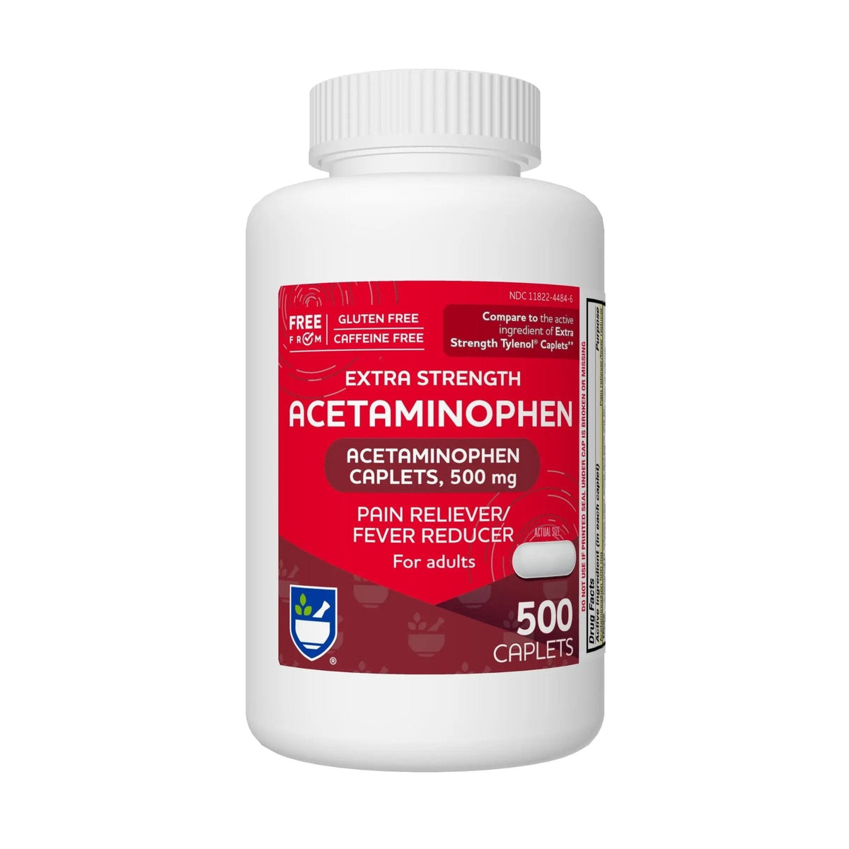 Rite Aid Extra Strength Acetaminophen, 500mg - 500 Caplets | Pain Reliever & Fever Reducer for Migraines, Joint Pain, Muscle or Back Pain, and Menstrual Pain - Maple Wellness Supplements