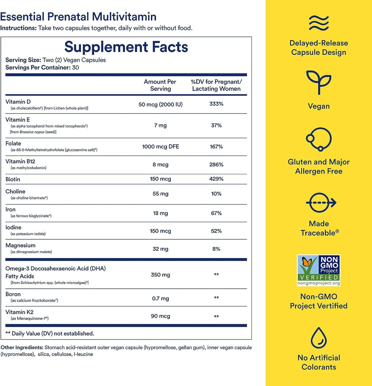 Ritual Essential for Women Prenatal Multivitamin: Folate & Choline for Neural Tube Support, Omega-3 DHA for Fetal Brain Development, Iron, Calcium-Helper D3 & K2, Non-GMO, Vegan, Citrus, 30 Days - Maple Wellness Supplements