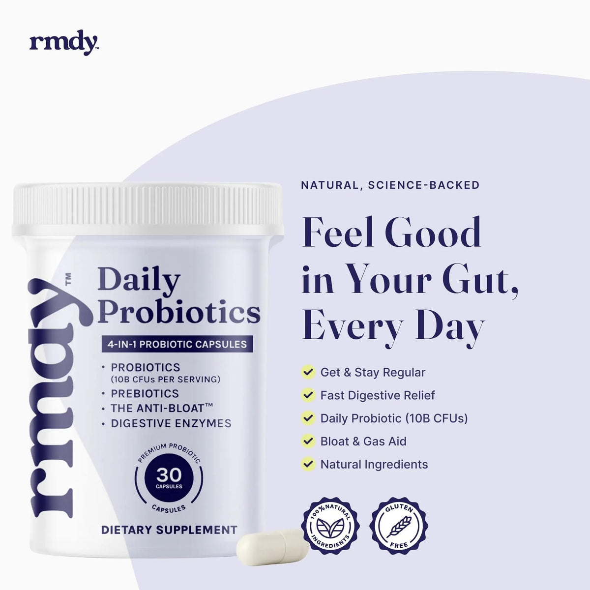 rmdy Constipation, Bloating, & Gas Relief | Relief from Diarrhea, & IBS | Probiotic for Digestive Health & Gut | 30 Capsules - Maple Wellness Supplements