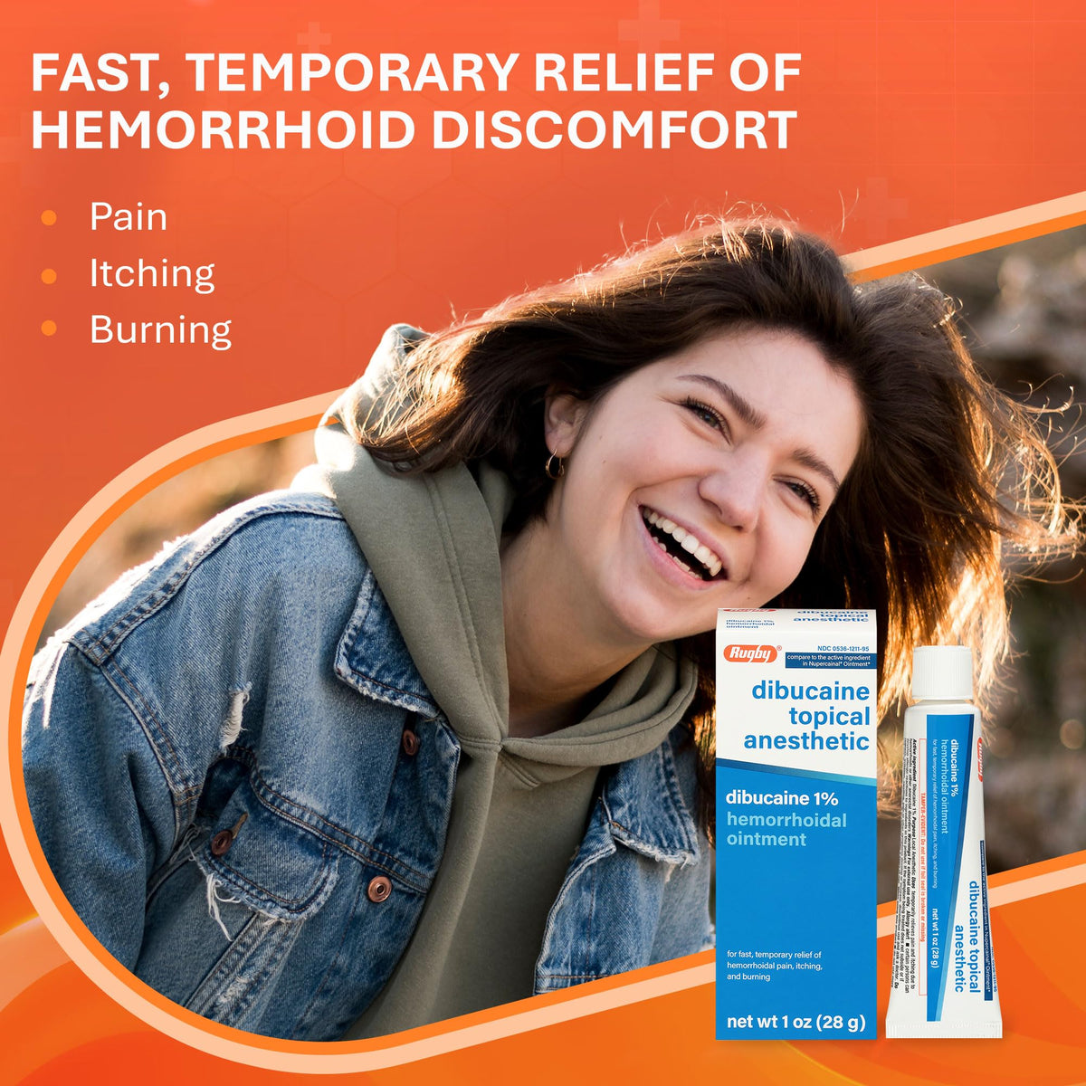 Rugby Dibucaine Topical Anesthetic 1% Hemorrhoid Ointment - Pain Relief Cream for Itching and Burning, Hemorrhoid Treatment, Anti Itch Cream 1 Oz (3 Pack) - Maple Wellness Supplements