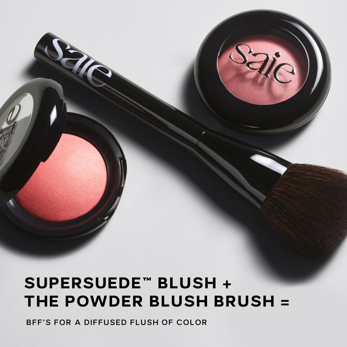 Saie Blush & Brush Duo - SuperSuede Baked Blush in Amore (.01 oz) & Powder Blush Brush - Talc-Free, Moisturizing Blush with Vegan, Fluffy Brush for Seamless Application - Maple Wellness Supplements