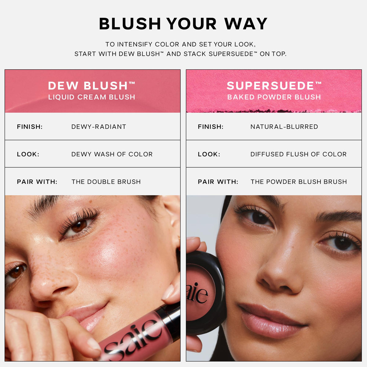 Saie Blush & Brush Duo - SuperSuede Baked Blush in Bella (.01 oz) & Powder Blush Brush - Talc-Free, Moisturizing Blush with Vegan, Fluffy Brush for Seamless Application - Maple Wellness Supplements