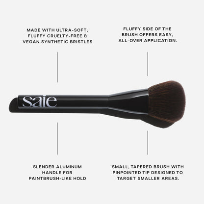 Saie Blush & Brush Duo - SuperSuede Baked Blush in Mia (.01 oz) & Powder Blush Brush - Talc-Free, Moisturizing Blush with Vegan, Fluffy Brush for Seamless Application - Maple Wellness Supplements