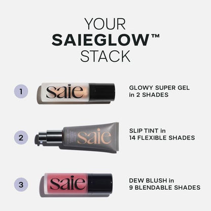 Saie Cheek Flush Duo - Dew Liquid Blush (.40 oz, Spicy), SuperSuede Baked Powder Blush (.01 oz, Ciao) - Layerable, Skin-Nourishing Blushes for a Seamless Radiant Finish - Maple Wellness Supplements