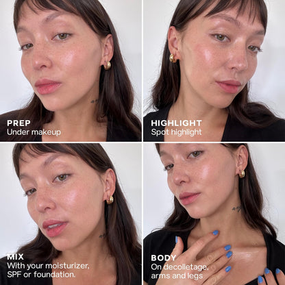 Saie Glowy Super Gel - Hydrating Makeup Primer and Illuminating Glow Serum Enriched with Vitamin C and Squalane Oil - All-Over Liquid Highlighter Makeup for Instant Glass Skin - Starglow (1 oz) - Maple Wellness Supplements