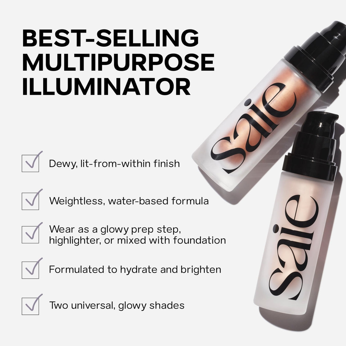 Saie Glowy Super Gel - Hydrating Makeup Primer and Illuminating Glow Serum Enriched with Vitamin C and Squalane Oil - All-Over Liquid Highlighter Makeup for Instant Glass Skin - Starglow (1 oz) - Maple Wellness Supplements