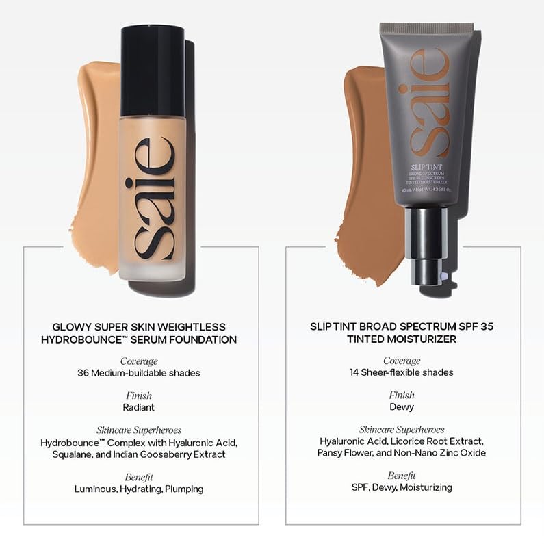 Saie Glowy Super Skin Tint Liquid Foundation - Weightless + Dewy Foundation with Lightweight Medium Coverage - Hydrating Face Makeup + Skin Care Serum Hybrid with Hyaluronic Acid - Shade 11 (1.01 oz) - Maple Wellness Supplements