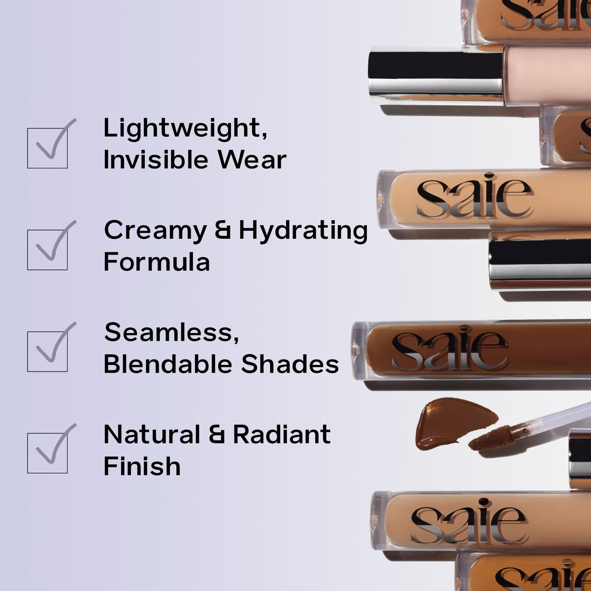 Saie Hydrabeam Under Eye Brightener - Sheer + Hydrating Concealer with Glycerin, Squalane + Cucumber Extract - Brightening Under Eye Concealer + Corrector for Even, Glowing Skin - Shade 6 (0.2 oz) - Maple Wellness Supplements