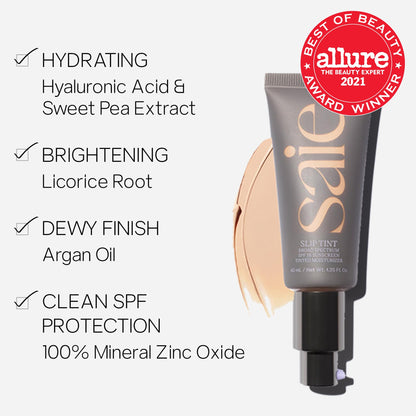 Saie Slip Tint Tinted Moisturizer with SPF 35 - Light Coverage, Glowy Skin Tint & Mineral Sunscreen for Face with Hydrating Hyaluronic Acid - Summer Makeup Essential - Shade Three (1.35 oz) - Maple Wellness Supplements