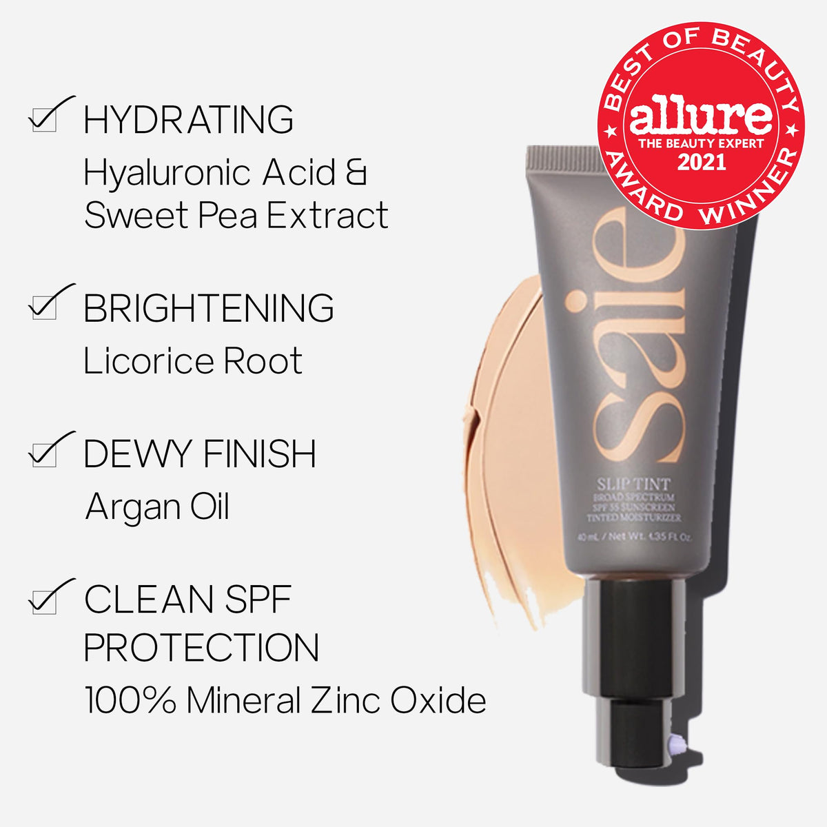 Saie Slip Tint Tinted Moisturizer with SPF 35 - Light Coverage, Glowy Skin Tint & Mineral Sunscreen for Face with Hydrating Hyaluronic Acid - Summer Makeup Essential - Shade Three + Half (1.35 oz) - Maple Wellness Supplements