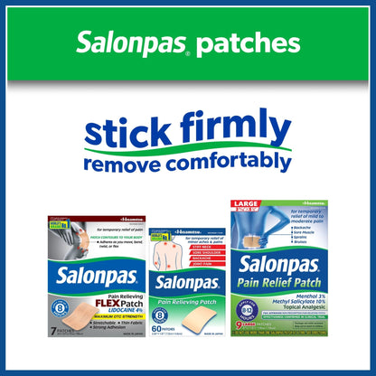 Salonpas Pain Relieving Patch, Large, 6 Count, for Back, Neck, Shoulder, Knee Pain and Muscle Soreness, 8 Hour Pain Relief - Maple Wellness Supplements