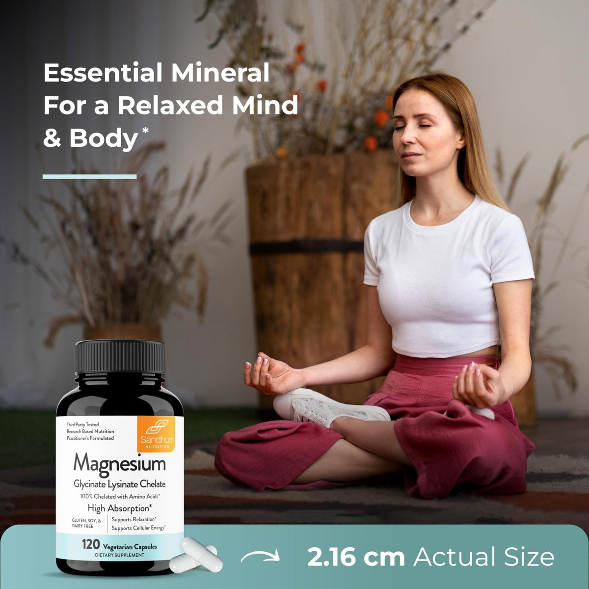 Sandhu's Magnesium Glycinate Lysinate | 120 Easy to Swallow Chelated Vegan Capsules | Magnesium Lysine Chelate Supplement for High Absorption | for Best Sleep, Leg Cramps, Relaxation - Maple Wellness Supplements