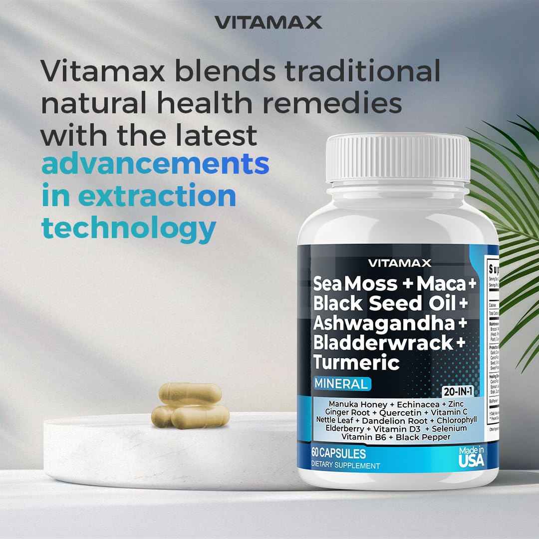 Sea Moss 3000mg Maca 1000mg Black Seed Oil 2000mg Ashwagandha 1000mg Bladderw - Maple Wellness Supplements