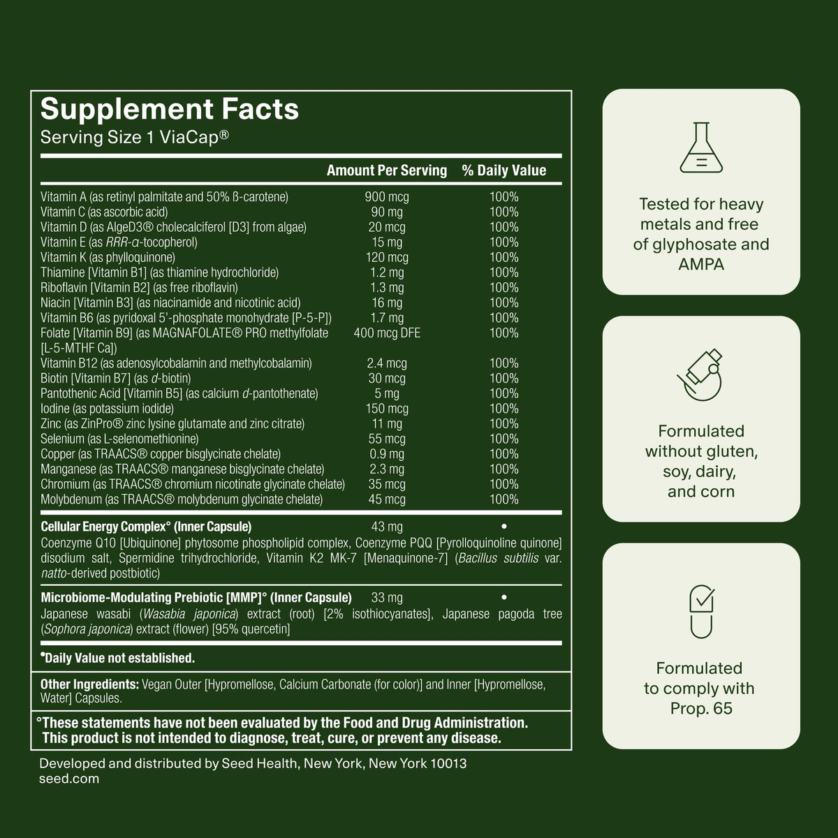 Seed DM-02 Daily Multivitamin - 100% DV Essential Vitamins and Minerals for Women & Men - Helps Fill Daily Nutrient Gaps - Immune, Bone, Hair, Skin & Nails Health - Vegan - 30 Capsules (30-Day Supply) - Maple Wellness Supplements