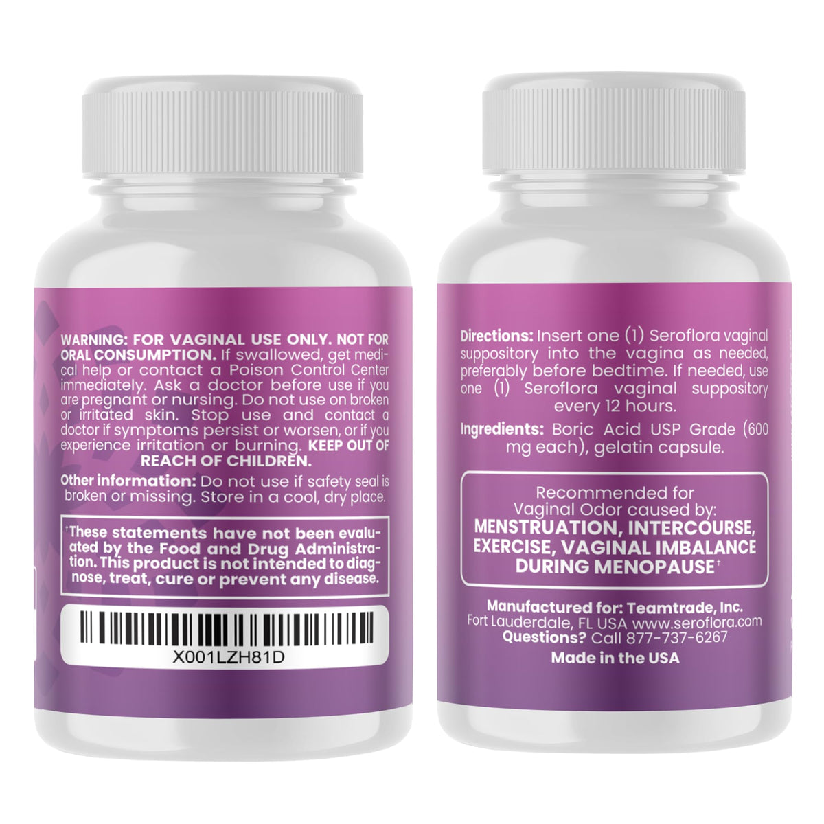 Seroflora Boric Acid 600mg Feminine Capsules, Feminine pH Support, Intimate Freshness for Women, Fast-Dissolving Capsules (30 Count) with Applicators (28 Count) - Maple Wellness Supplements