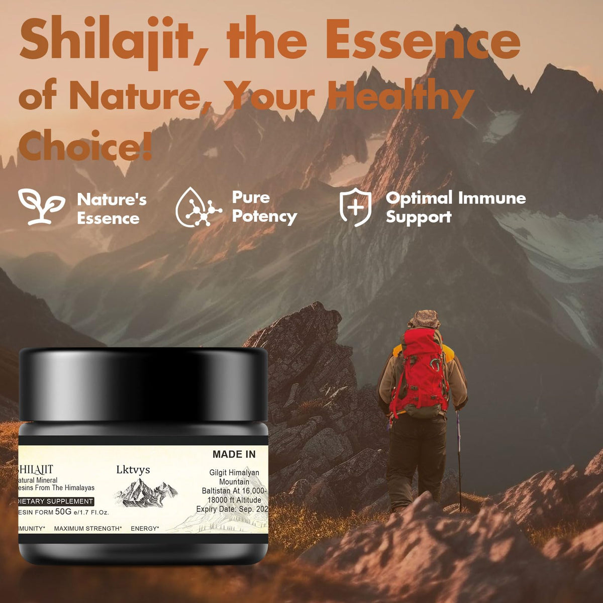 Shilajit Pure Himalayan Organic - Pure Original Shilajit, 50g(Large Volume), Enriched - Maple Wellness Supplements