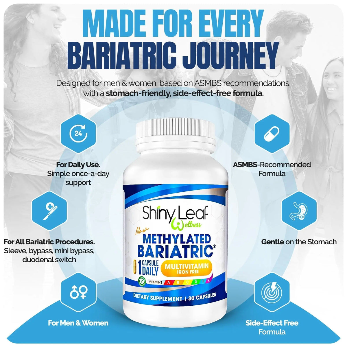 Shiny Leaf Methylated Bariatric Multivitamin Without Iron – Vitamins for Gastric Bypass & Sleeve, 1 Daily Capsule W Methylated Folate - Maple Wellness Supplements