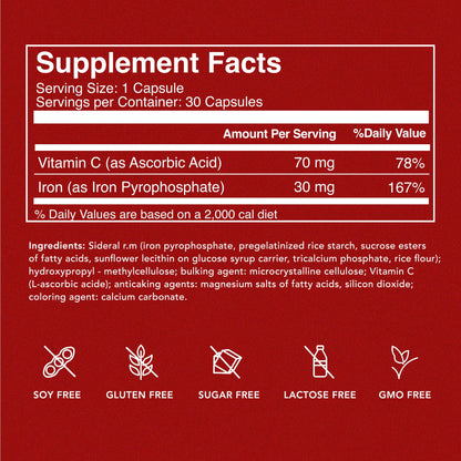 SiderAL Forte Iron Supplement Clinically Proven to Increase Levels Without Side Effects | Sucrosomial High Absorption Gentle Iron Pills for Women and Men | Vitamin C | Anemia & Energy Support | 30 ct - Maple Wellness Supplements