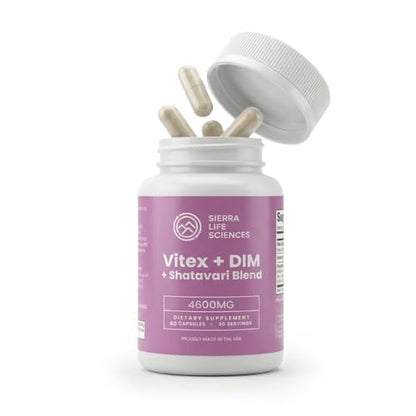 SIERRA LIFE SCIENCES Hormonal Balance Blend for Women – Vitex, DIM, Shatavari + Adaptogenic Support – Menstrual & Menopause Relief – Vegan, Clean-Label Formula – 4600mg – (Pack of 2) - Maple Wellness Supplements