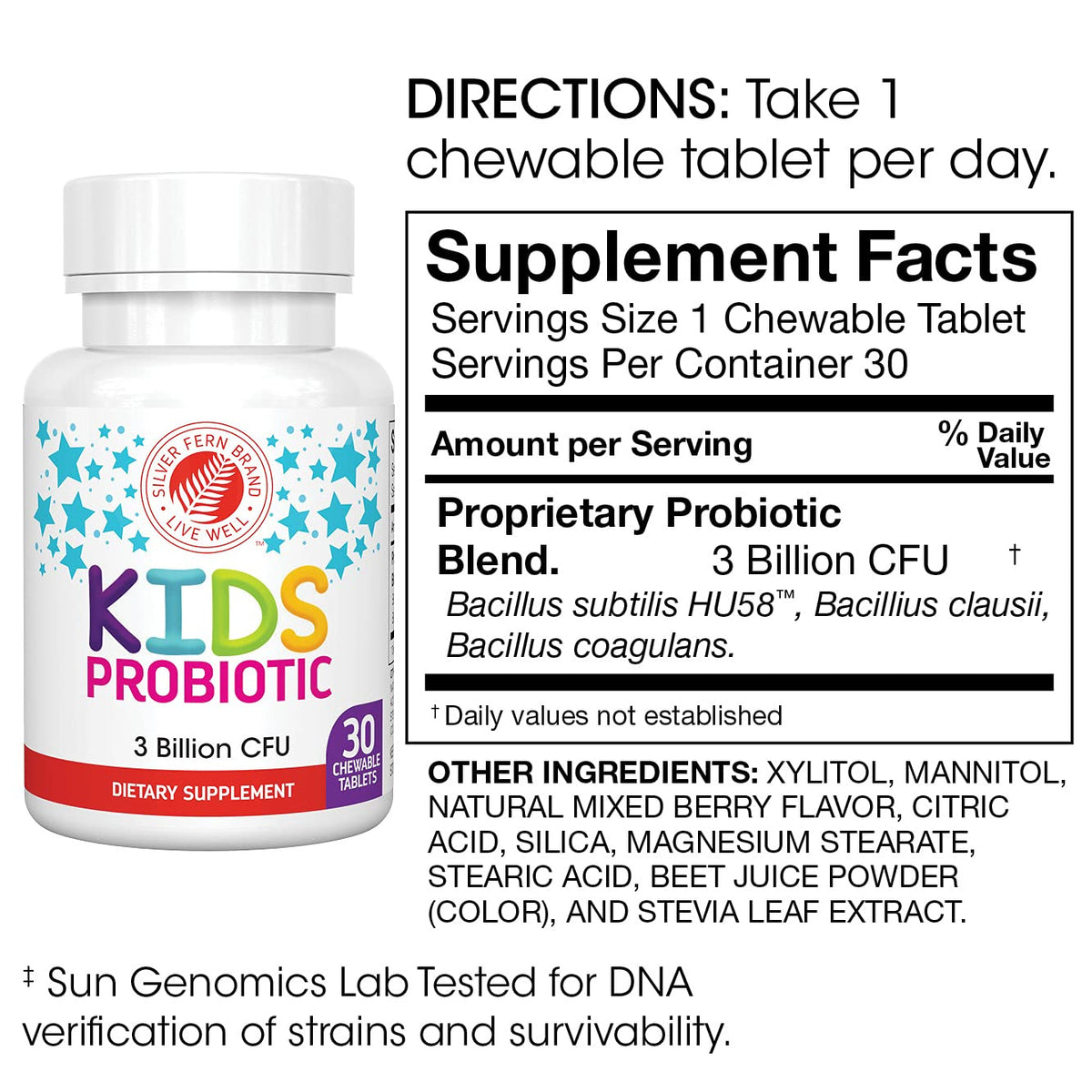 Silver Fern Brand Family Probiotics - Ultimate Adult Probiotic (1 Bottle = 60 Capsules) Plus Ultimate Children's Probiotic for Kids (1 Bottle = 30 Chewables) - Gut Health & Microbiome Support - Maple Wellness Supplements