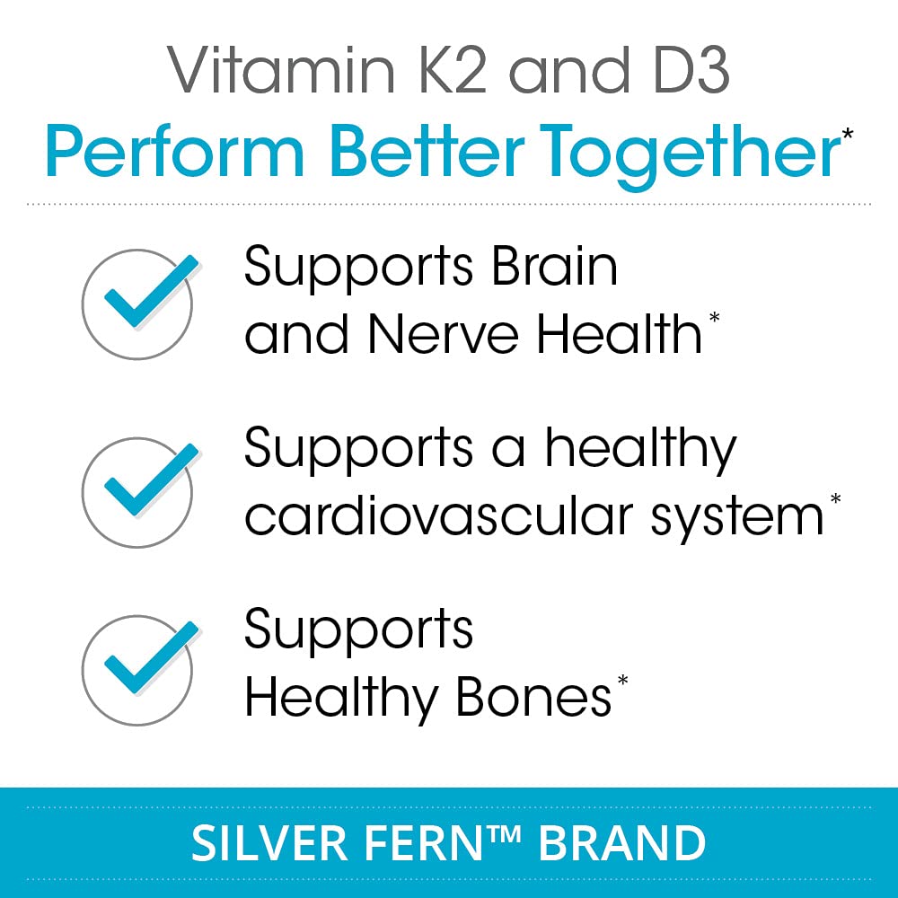 Silver Fern Vitamin K2-D3 Supplement Brand - Natural, Non-Synthetic - K2-7 as Menaquinone-7 (MK-7) - D3 as cholecalciferol - Bone, Heart & Energy Support (1 Bottle - 30 Capsules - 30 Servings) - Maple Wellness Supplements