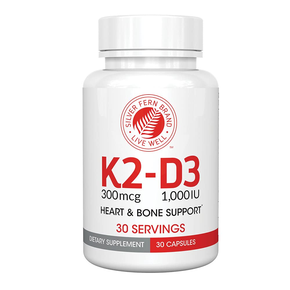 Silver Fern Vitamin K2-D3 Supplement Brand - Natural, Non-Synthetic - K2-7 as Menaquinone-7 (MK-7) - D3 as cholecalciferol - Bone, Heart & Energy Support (1 Bottle - 30 Capsules - 30 Servings) - Maple Wellness Supplements