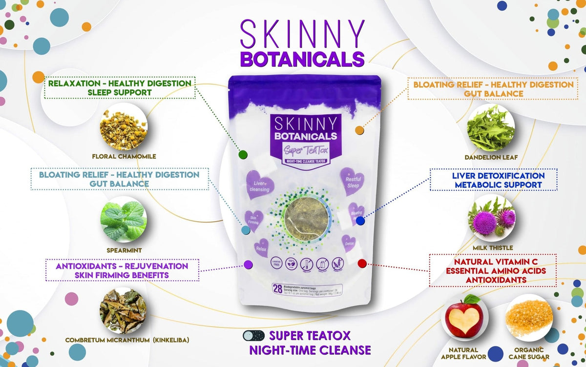 Skinny Botanicals Evening Detox Tea for Body Cleanse All Natural - Laxative-Free - Maple Wellness Supplements