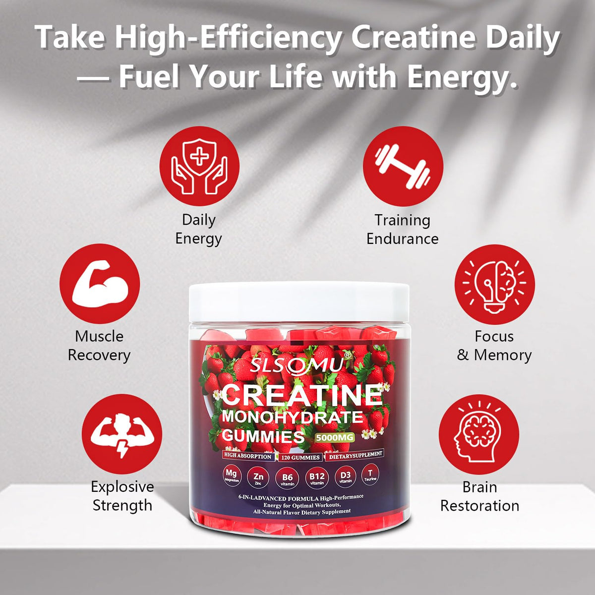 Slsomu Creatine Gummies for Women, 5000mg Pre-Workout Muscle Strength & Energy Support, 0 Sugar Creatine Gummy with L-Taurine, Zinc - Maple Wellness Supplements