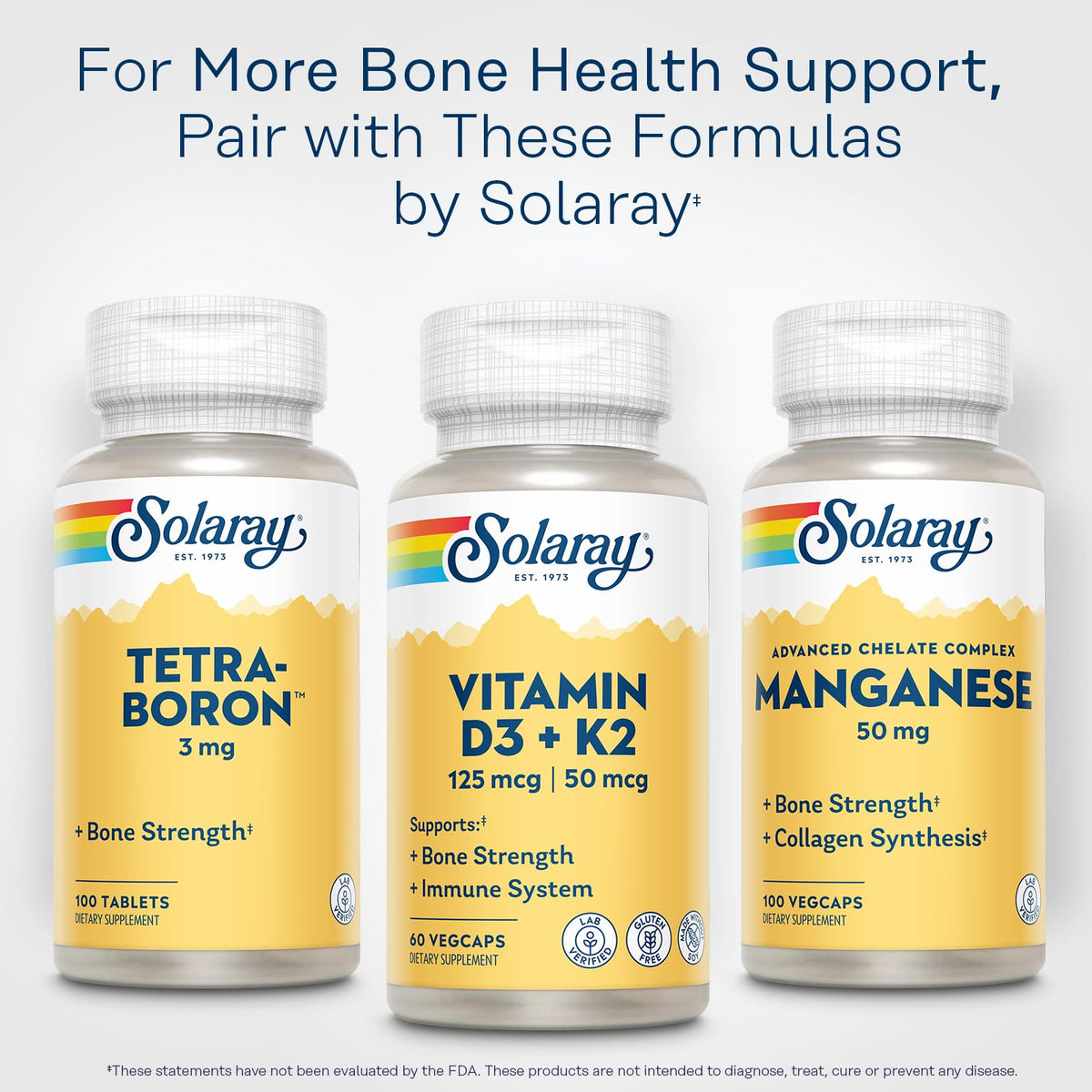 SOLARAY Vitamin D3 K2, K2 D3 Vitamin Supplement for Calcium Absorption, Bone Strength, Cardiovascular & Immune Function Support, Made Without Soy, 60-Day Guarantee, 60 Servings, 60 VegCaps - Maple Wellness Supplements