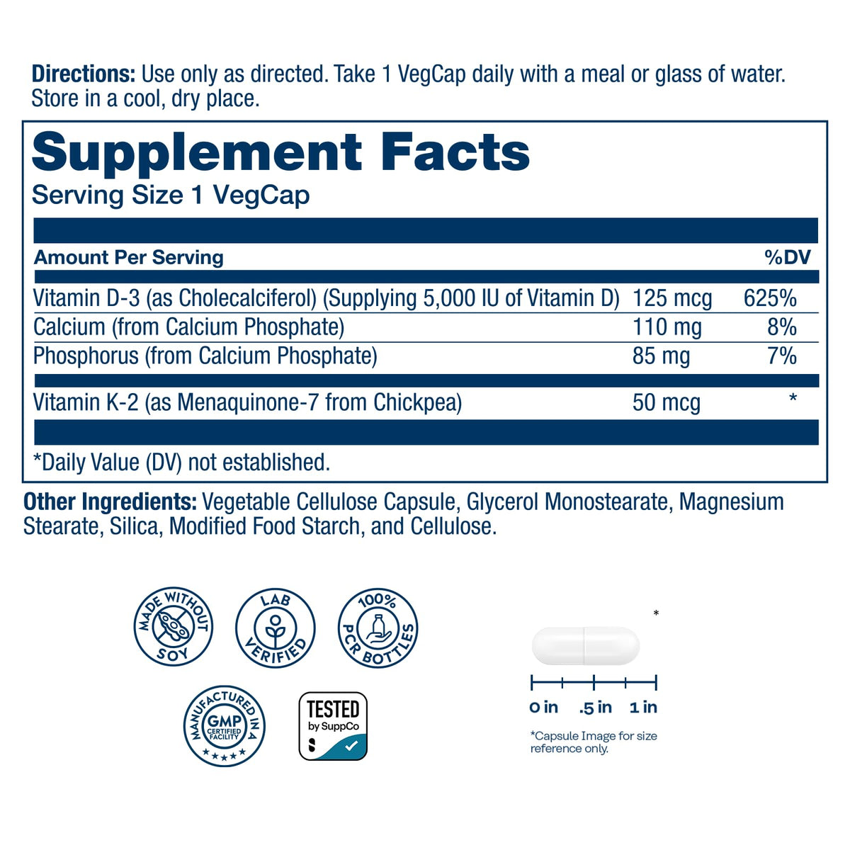 SOLARAY Vitamin D3 K2, K2 D3 Vitamin Supplement for Calcium Absorption, Bone Strength, Cardiovascular & Immune Function Support, Made Without Soy, 60-Day Guarantee, 60 Servings, 60 VegCaps - Maple Wellness Supplements