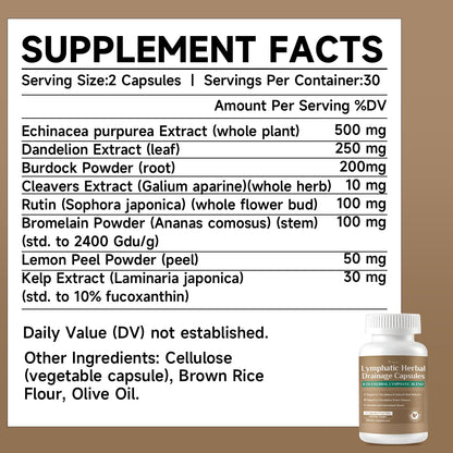 SpenHerb Lymphatic Drainage Capsules Supplements, 8-in-1 Herbal Lymphatic Blend Support Circulation and Natural Fluid Balance, Non-GMO Pure,60 Capsules/1 Pack - Maple Wellness Supplements