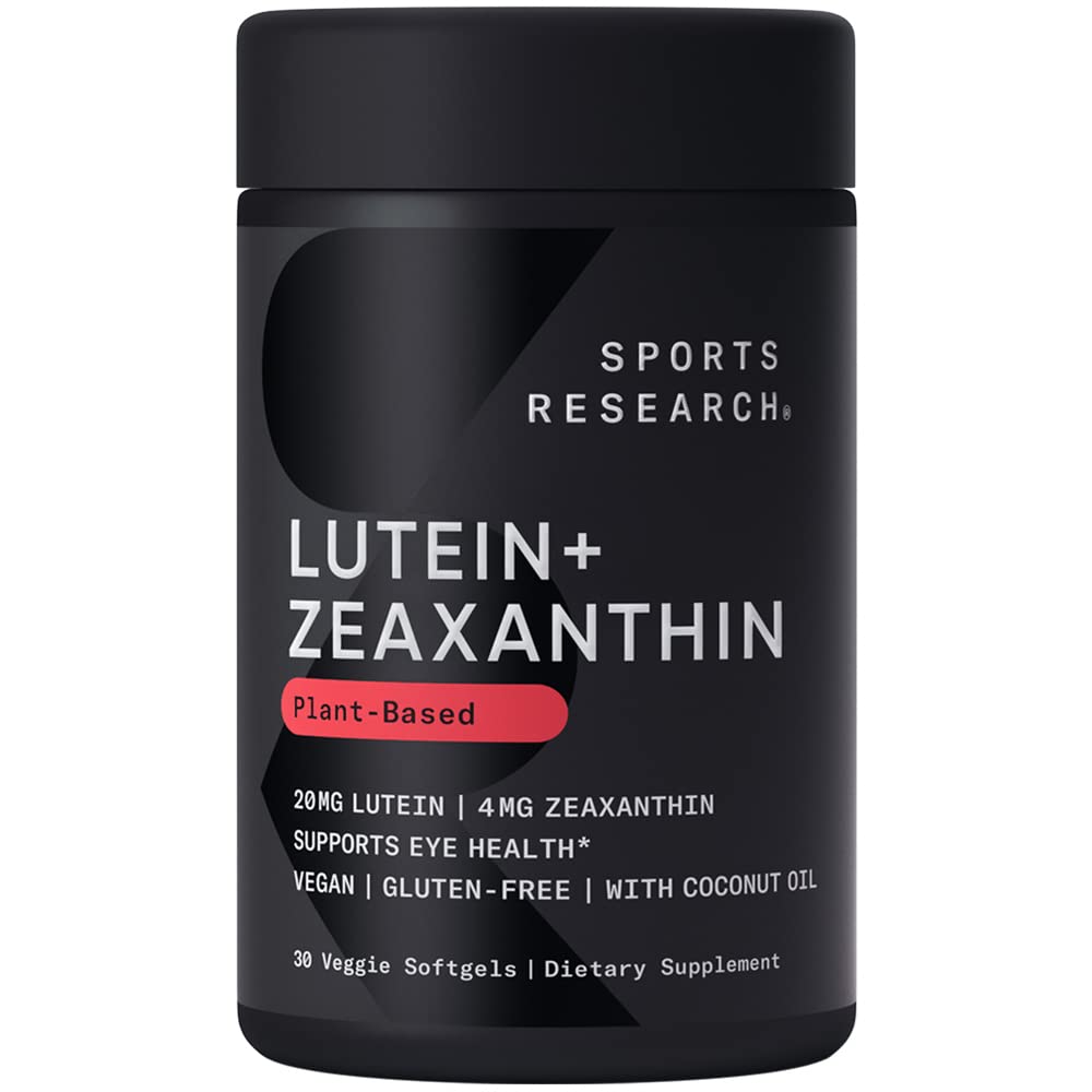 Sports Research® Lutein and Zeaxanthin Capsules - Eye Health Support Supplement Made with Lute-Gen® and Organic Coconut Oil - Vegan Friendly & Non-GMO Verified - 30 Veggie Softgels - Maple Wellness Supplements