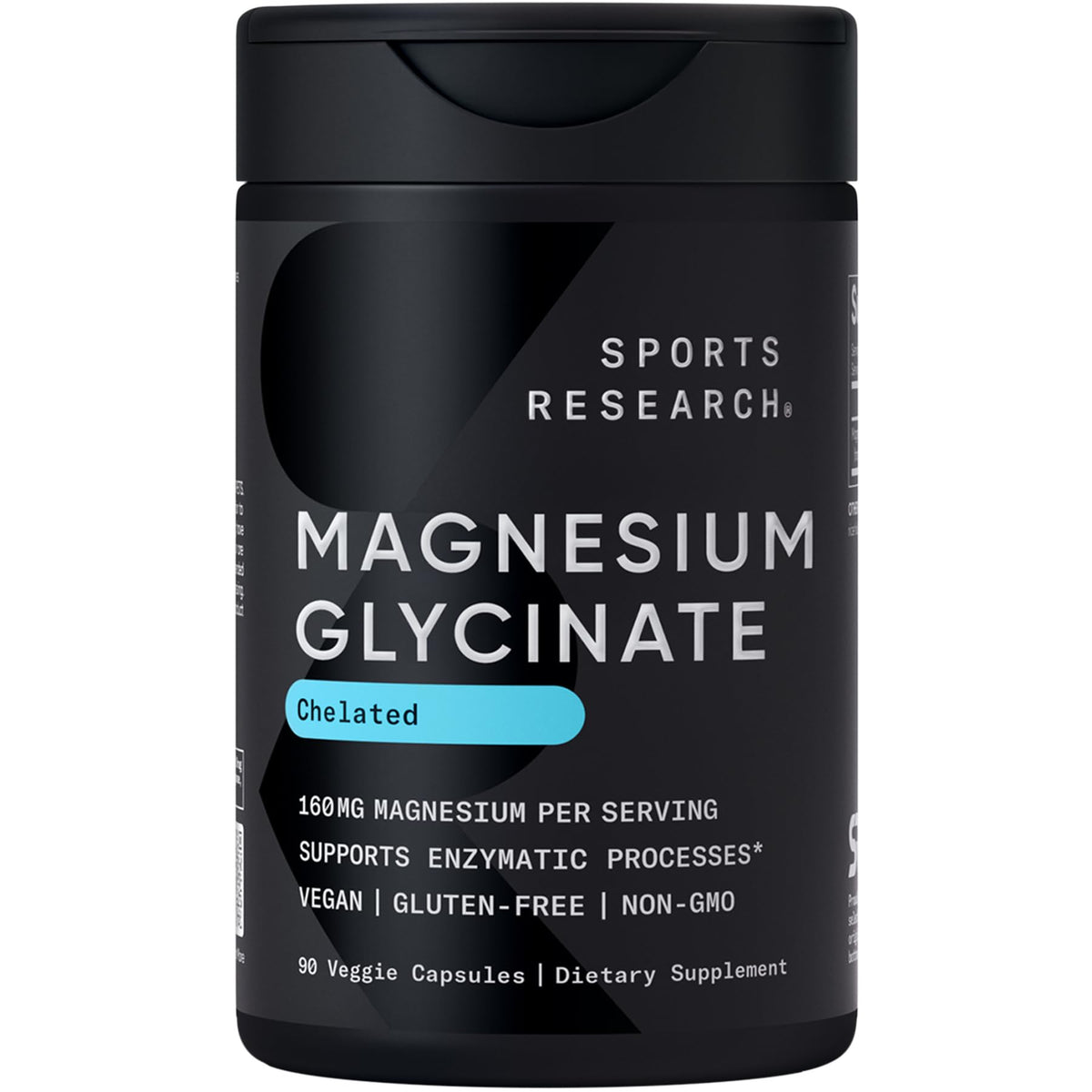 Sports Research® Magnesium Glycinate - Supports Restful Sleep & Enzymatic Processes - 160 mg Chelated Magnesium - Vegan Capsule - 90 Count - Maple Wellness Supplements