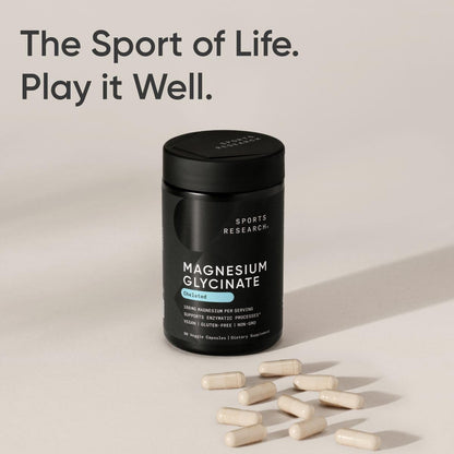 Sports Research® Magnesium Glycinate - Supports Restful Sleep & Enzymatic Processes - 160 mg Chelated Magnesium - Vegan Capsule - 90 Count - Maple Wellness Supplements