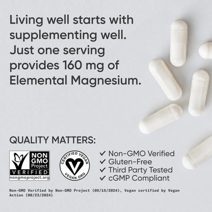 Sports Research® Magnesium Glycinate - Supports Restful Sleep & Enzymatic Processes - 160 mg Chelated Magnesium - Vegan Capsule - 90 Count - Maple Wellness Supplements