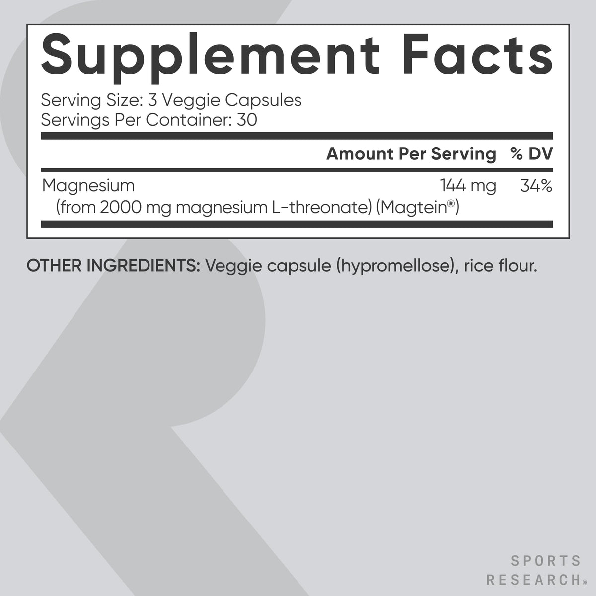 Sports Research® Magnesium L-Threonate Capsules 2000mg - High-Absorption Magtein® for Enhanced Brain Health, Memory, Focus & Restful Sleep Support - Vegan · Non-GMO · Gluten Free - 90 Count - Maple Wellness Supplements