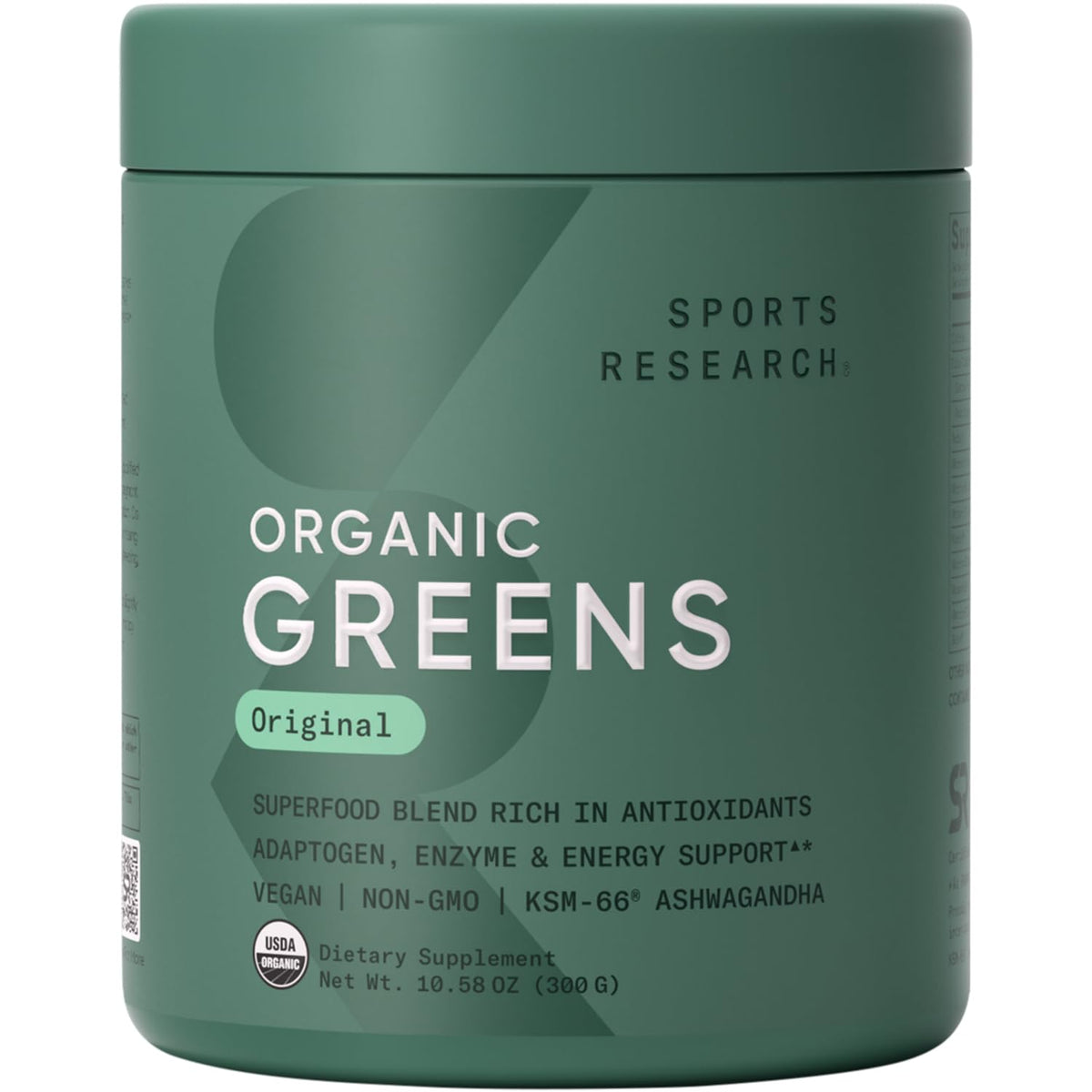 Sports Research® Organic Greens Superfood Powder w/Spirulina & Chlorella, Adaptogens, Enzymes, Probiotics & 8 VIT Bs for Gut & Mood Support* - Vegan, Sugar-Free & Low-Cal Original 30 Servings - Maple Wellness Supplements