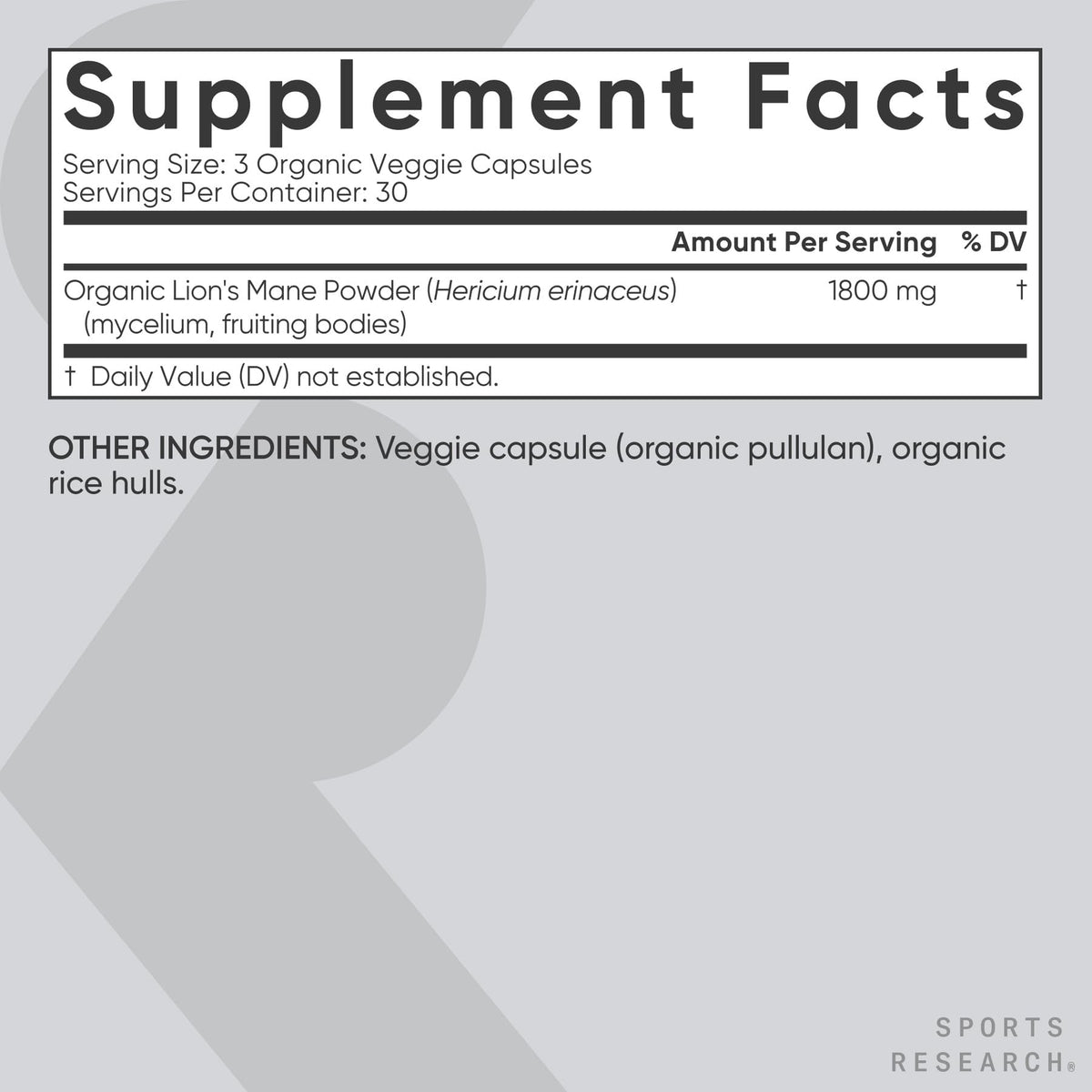 Sports Research® Organic Lion's Mane Mushroom Supplement 1800mg - Brain Health, Focus & Cognitive Supports - USDA Certified Organic · Non-GMO · Vegan - 90 Count Capsules - Maple Wellness Supplements
