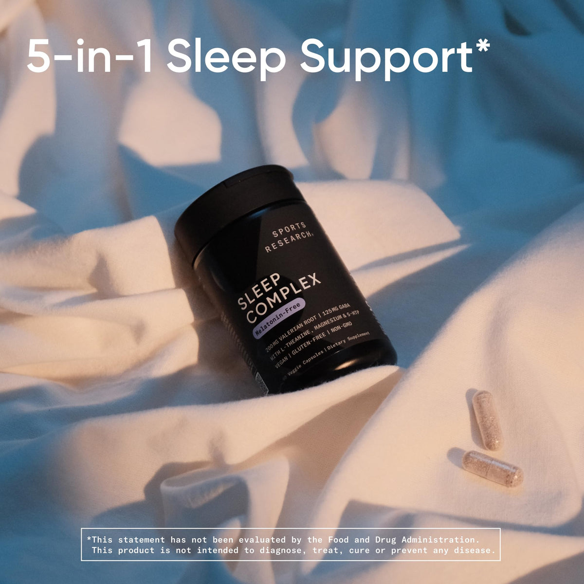Sports Research® Sleep Complex- Melatonin-Free Vegan Capsules - with Valerian Root, GABA, L-Theanine, Magnesium & 5-HTP - 30 Servings - Maple Wellness Supplements
