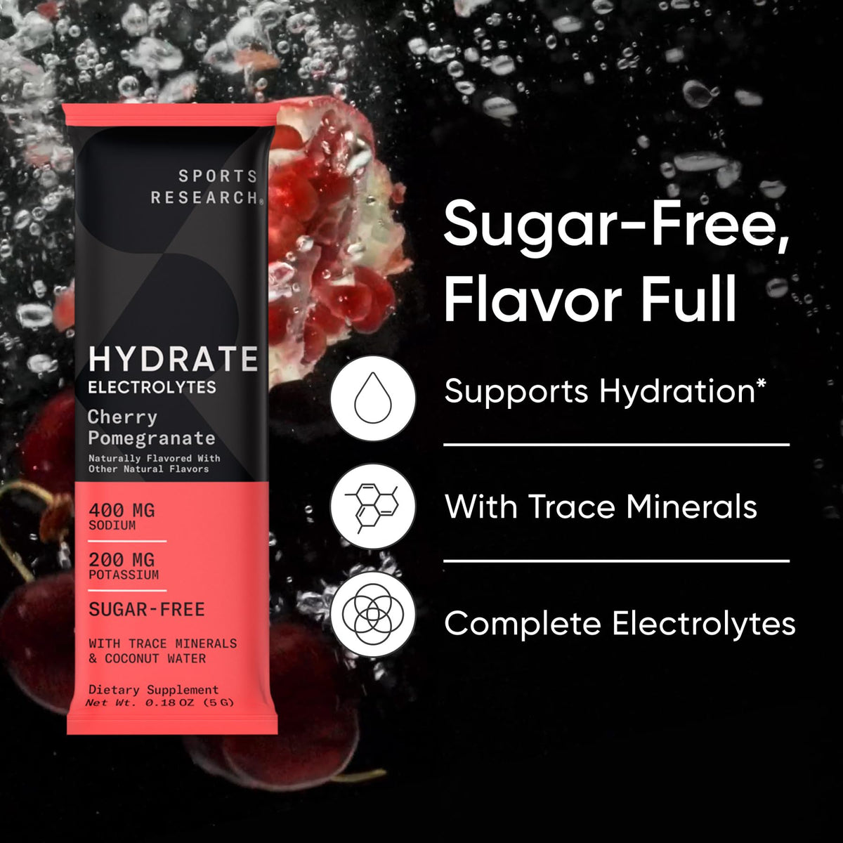 Sports Research® Sweet Sweat Black Waist Trimmer 'Xtra-Coverage' Belt (Size - Large), Multi Flavor Hydrate Electrolytes (16x Pack) and Original Workout Enhancer Roll-On Gel Stick - Maple Wellness Supplements