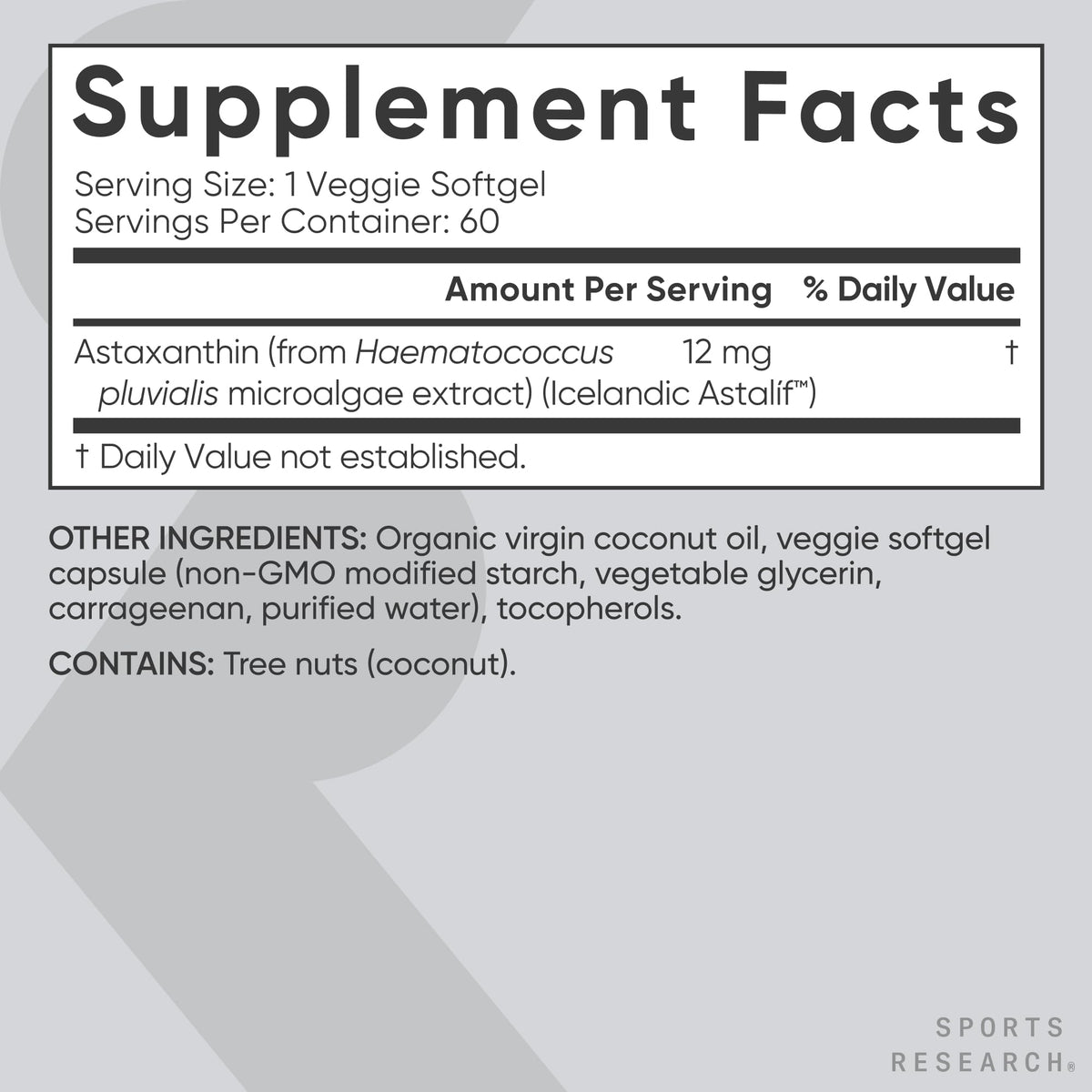 Sports Research Triple Strength Vegan Astaxanthin Supplement from Algae - Plant Based Softgels for Antioxidant Activity, Skin & Eye Health - Non-GMO Verified, Made with Coconut Oil - 12mg, 60 Count - Maple Wellness Supplements