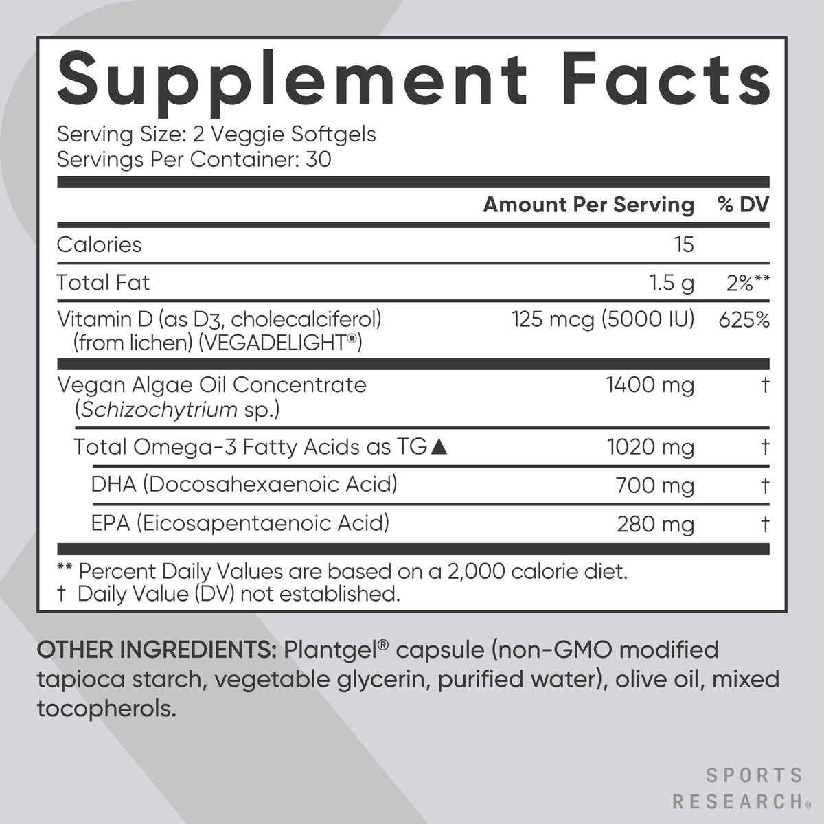Sports Research Vegan Omega-3 with Vitamin D3 Softgels - 1020mg Omega-3 & 5000iu D3 Supplement - Fish Oil Alternative with Vitamin D Plant-Based Support from Algae Oil - 60 Veggie Softgels for Adults - Maple Wellness Supplements