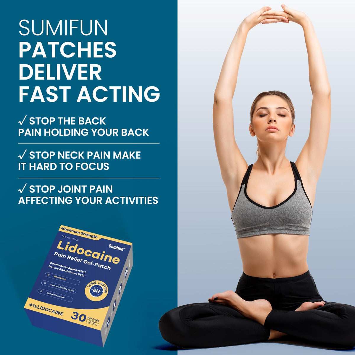 Sumifun 4% Lidocaine Pain Relief Patches 30 Count Maximum Strength Numbing Gel Patch for Back Knee Neck Joint Ache Muscle Soreness Topical Analgesic - Maple Wellness Supplements