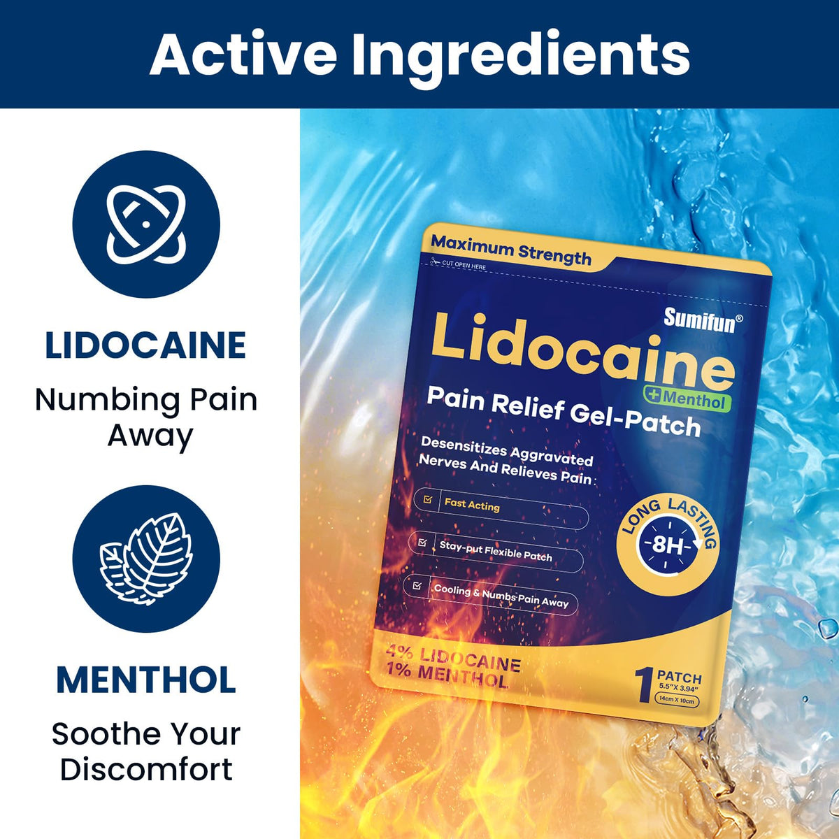 Sumifun 4% Lidocaine Patches Plus 1% Menthol - 30 Counts Maximum Strength OTC Pain Relief Patches for Back Ache Stiff Neck Joint Pain Muscle Soreness Topical Analgesic - Maple Wellness Supplements