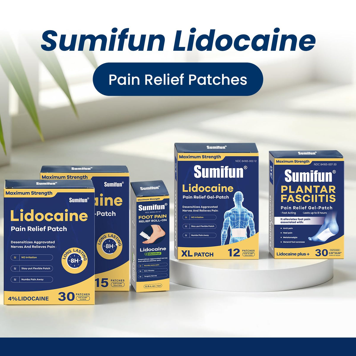 Sumifun Foot Pain Relief Lidocaine Roll-On - Maximum Strength OTC for Plantar Fasciitis & Heel Pain - Fast-Drying, Non-Greasy Formula, 2.5 Fl Oz * 3 - Maple Wellness Supplements