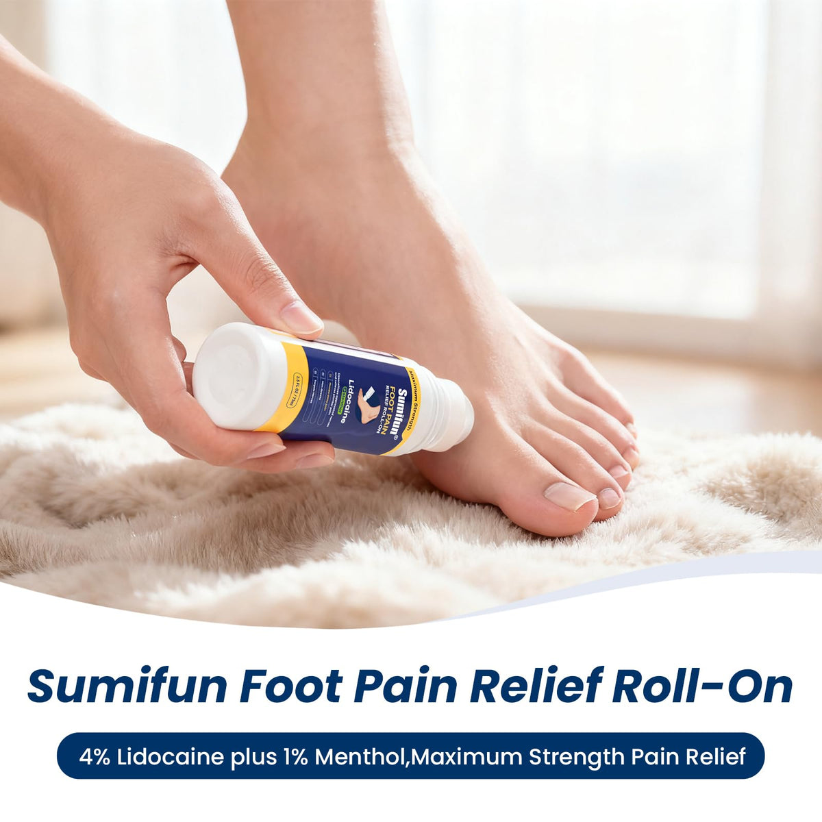Sumifun Foot Pain Relief Lidocaine Roll-On - Maximum Strength OTC for Plantar Fasciitis & Heel Pain - Fast-Drying, Non-Greasy Formula, 2.5 Fl Oz * 3 - Maple Wellness Supplements