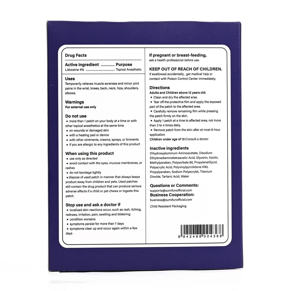 Sumifun XL Lidocaine Patches for Pain Relief, 4% Lidocaine Maximum Strength OTC, Extra Large 4.72"x7.87" for Full Back Pain Patches & Large Areas, 5 Count - Maple Wellness Supplements