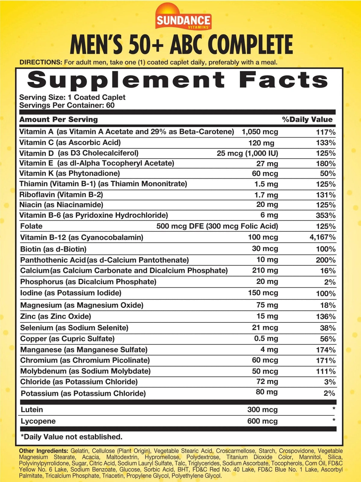 Sundance Men's 50+ Multivitamin Caplets | with Vitamins A, C, E, B6, B12 | Multimineral Formula | Non-GMO & Gluten Free Supplement - Maple Wellness Supplements
