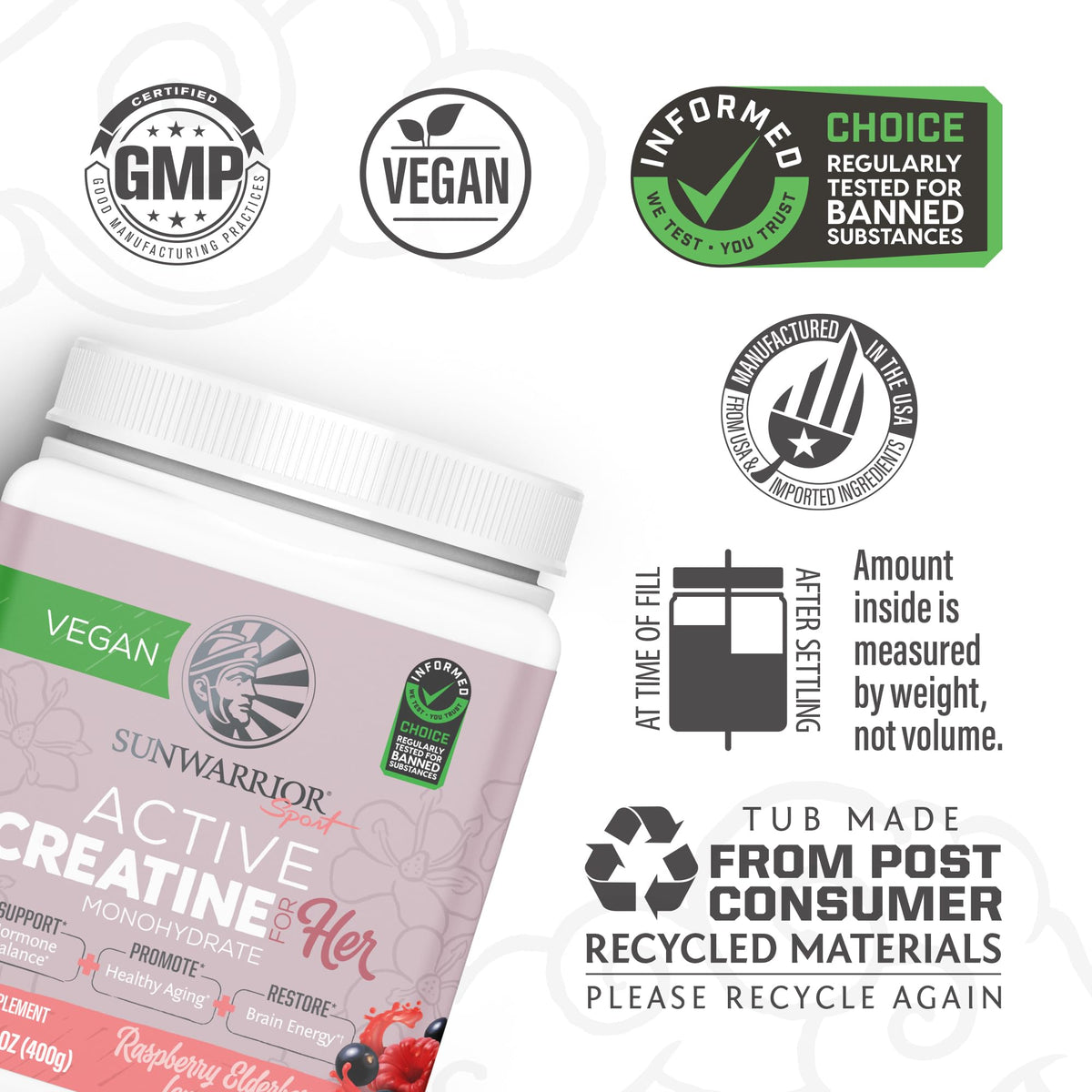 Sunwarrior Creatine for Women Monohydrate Powder Micronized Pre Workout Recovery Supplement Support Muscle Building Strength Training Cognition | Vegan and Easily Mixes 50 Servings, Raspberry Lemonade - Maple Wellness Supplements